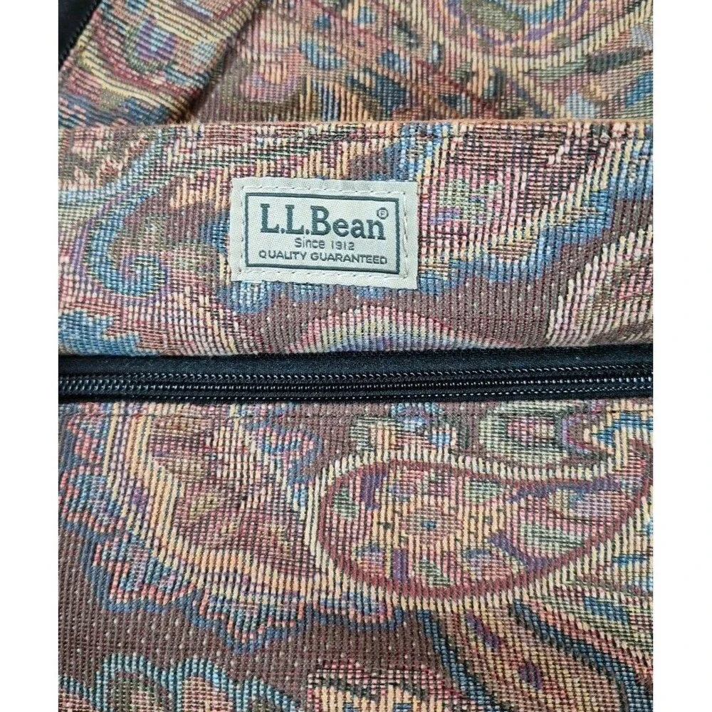 Vintage 90s LL Bean Tapestry Ameribag Sling Pack Paisley Leather Trimmed